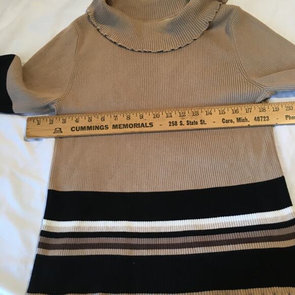 Designers Originals Large Cowl Neck Sweater 3/4 Sleeve Tan Black/White Stripes - Picture 4 of 6